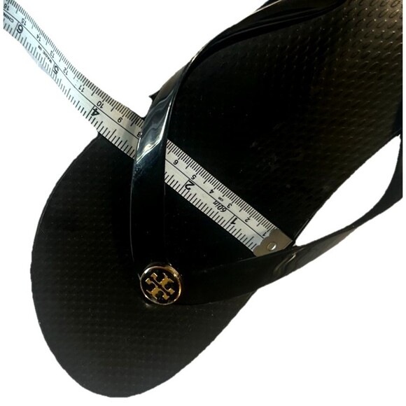TORY BURCH Wedge Platform Gold Logo Flip Flops Black Women Sandals Size US 9? - Picture 13 of 13